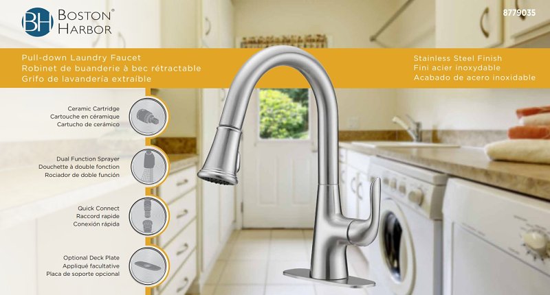 Boston Harbor 23PB002-033 Pull-Down Laundry Faucet, 1-Faucet Handle, Brushed Nickel