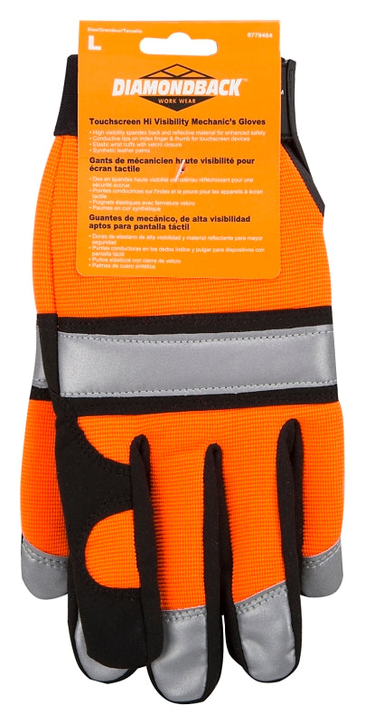 Diamondback 5959L Mechanic Gloves, Unisex, L, 9.84 in L, Conductive Thumb, Elastic Wrist Cuffs Cuff, Leather/Spandex