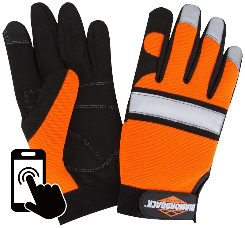 Diamondback 5959L Mechanic Gloves, Unisex, L, 9.84 in L, Conductive Thumb, Elastic Wrist Cuffs Cuff, Leather/Spandex