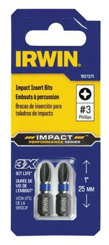 Irwin IWAF31PH32 Impact Power Bit, PH3 Drive, Phillips Drive, 1/4 in Shank, Hex Shank, 1 in L, Steel