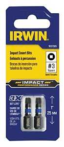 Irwin IWAF31SQ32 Impact Insert Bit, #3 Drive, Square Drive, 1/4 in Shank, Square Shank, 1 in L, Steel