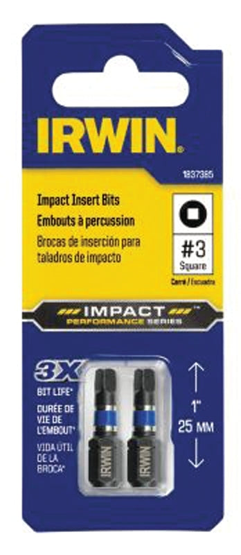 Irwin IWAF31SQ32 Impact Insert Bit, #3 Drive, Square Drive, 1/4 in Shank, Square Shank, 1 in L, Steel