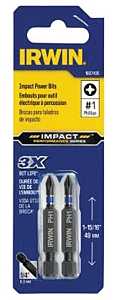 Irwin 1837435 Power Bit, #1 Drive, Phillips Drive, 1/4 in Shank, Hex Shank, 2 in L, High-Grade S2 Tool Steel, 2/PK