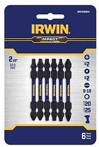 Irwin IWAF32DEMIX6 Double End Bit Set, Phillips, Square Drive, 1/4 in Shank, Hex Shank, 2-3/8 in L, Steel