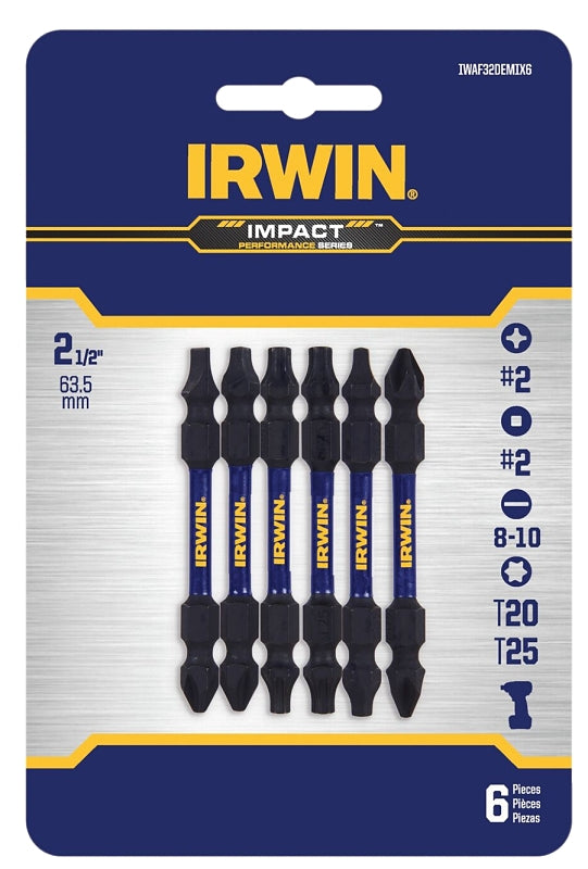 Irwin IWAF32DEMIX6 Double End Bit Set, Phillips, Square Drive, 1/4 in Shank, Hex Shank, 2-3/8 in L, Steel