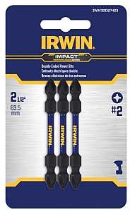Irwin IWAF32DEPH23 Double End Bit Set, (3) #2 Phillips/#2 Phillips Drive, Phillips Drive, 1/4 in Shank, Hex Shank, Steel