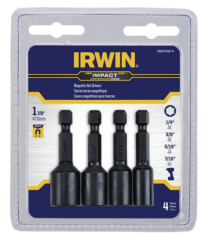 Irwin 1837530 Impact Nutsetter Set, 4-Piece, Magnetic, Steel, Black Oxide