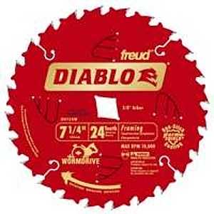 Diablo D0724W Circular Saw Blade, 7-1/4 in Dia, 5/8 in Arbor, 10,000 rpm, 24-Teeth, Carbide Cutting Edge, Pack of 10