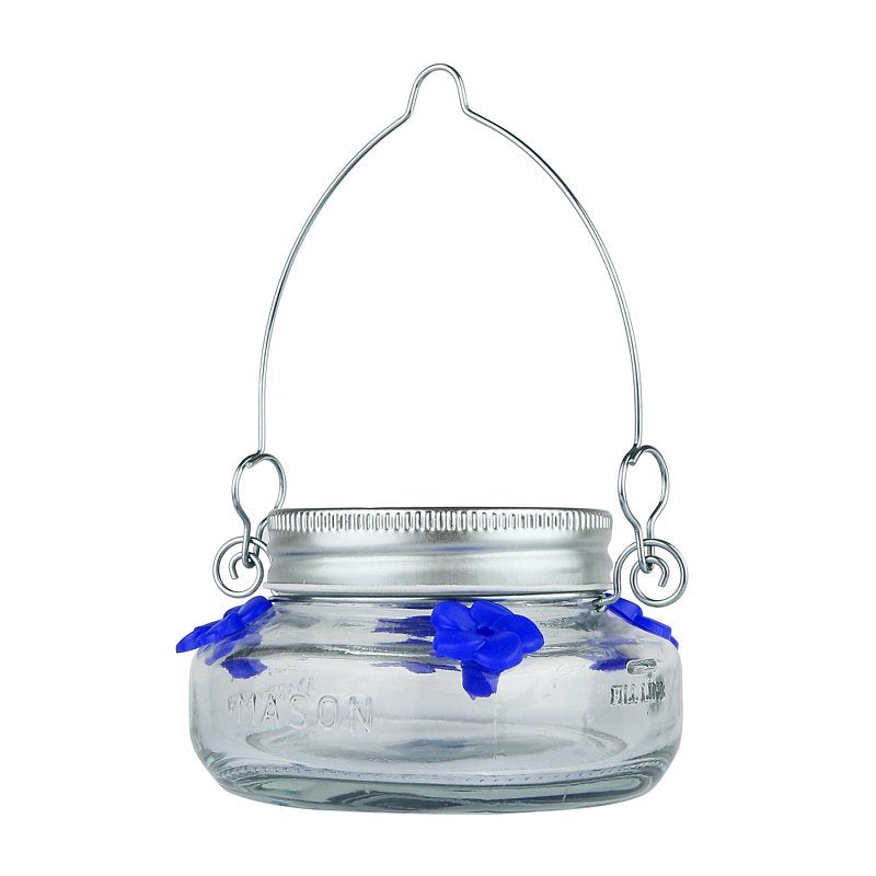 Nature's Way MJF1 Bird Feeder, Mason Jar, 6 oz, Nectar, 4-Port/Perch, Glass/Stainless Steel, 2-1/2 in H