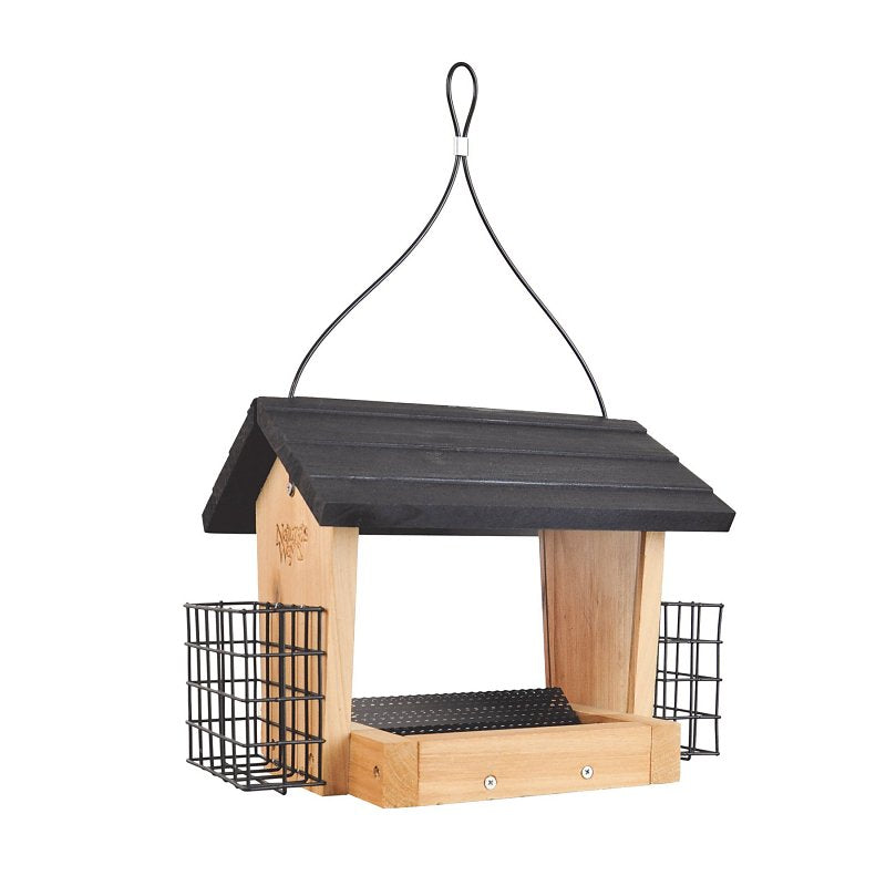 Nature's Way CWF28 Hopper Bird Feeder, 3 qt, Mixed Seeds, Suet Cake, Sunflower Seed, Cedar/Steel, Clear, 10 in H