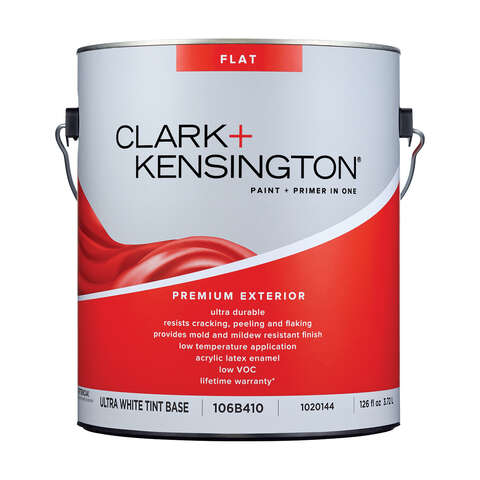 Clark+Kensington Flat Tint Base Ultra White Base Exterior Paint and Primer Exterior 1 gal, Pack of 4
