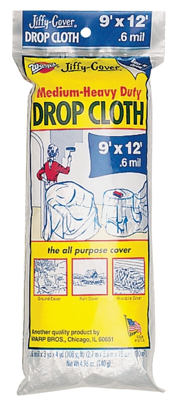 Warp's U-912-48 Drop Cloth, 12 ft L, 9 ft W, 0.6 mil Thick, Plastic, Clear