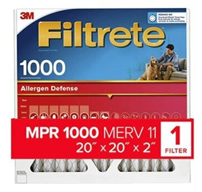 Filtrete Allergen Defense Series NADP02-2IN-4 Air Filter, 20 in L, 20 in W, 11 MERV, 1000 MPR, Polypropylene Frame, Pack of 4