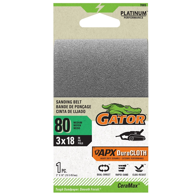 Gator CeraMax 7085 Portable Sander Belt, 3 in W, 18 in L, 80 Grit, Ceramic Abrasive