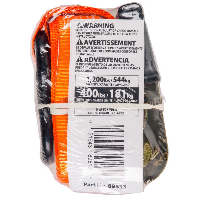 Keeper 1 in. W X 13 ft. L Black/Orange Ratchet Tie Down Strap 400 lb 1 pk