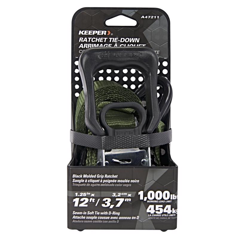 Keeper 1.25 in. W X 12 ft. L Green Ratchet Tie Down Strap 1000 lb 1 pk