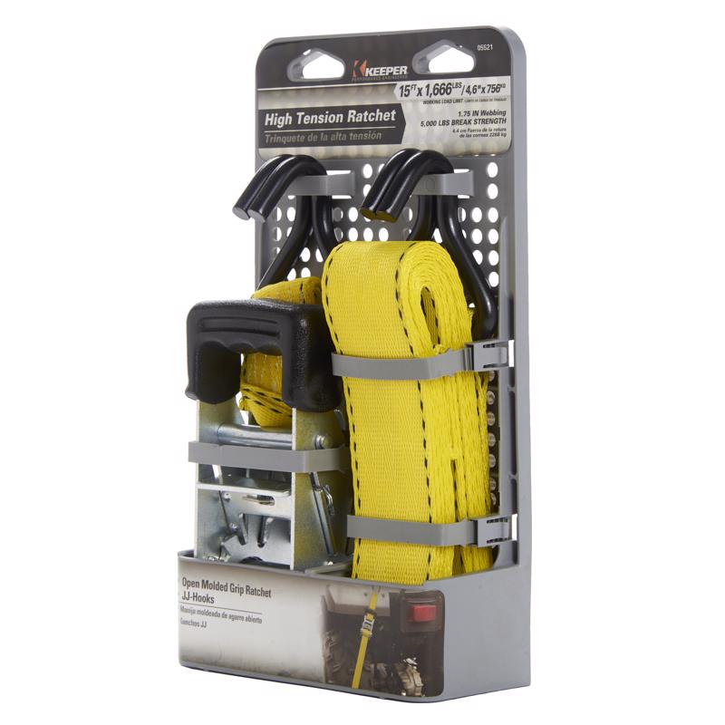 Keeper 1.75 in. W X 15 ft. L Yellow Ratchet Tie Down Strap 1666 lb 1 pk