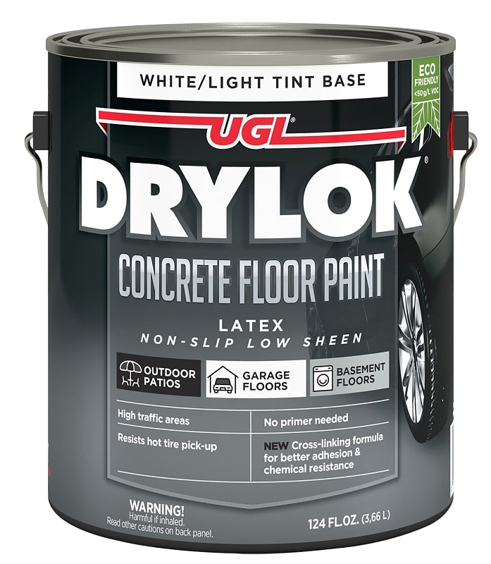 Drylok 43113 Concrete Floor Paint, Flat Sheen, Light Tint Base/White, 1 gal, 300 to 400 sq-ft Coverage Area, Pack of 2