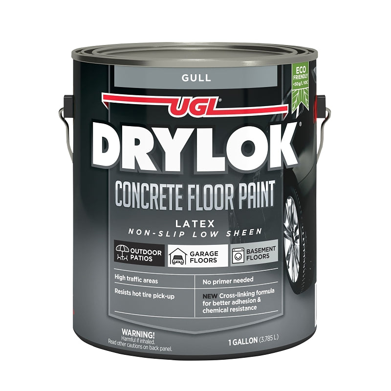 Drylok 43213 Concrete Floor Paint, Flat Sheen, Gull, 1 gal, 300 to 400 sq-ft/gal Coverage Area, Pack of 2