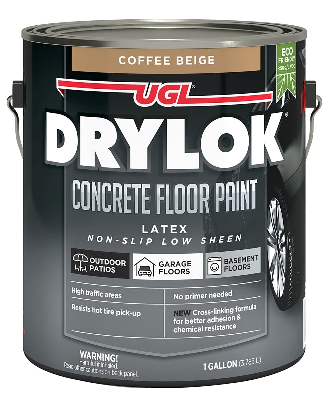 Drylok 43713 Concrete Floor Paint, Flat Sheen, Coffee Beige, 1 gal, 300 to 400 sq-ft Coverage Area, Pack of 2