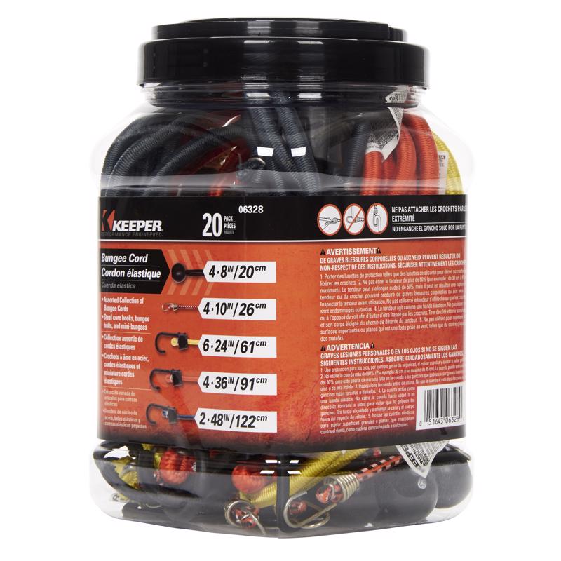 Keeper Assorted Bungee Cord Set 8 in. L X 0.315 in. 20 pk