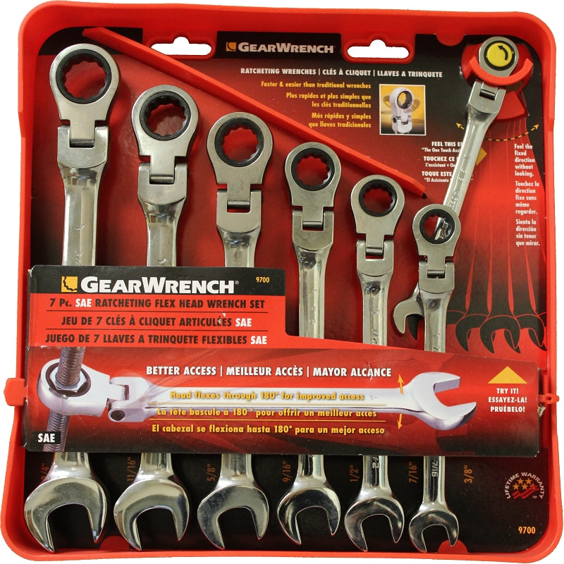 GearWrench 9700 Wrench Set, 7-Piece, Steel, Specifications: SAE Measurement