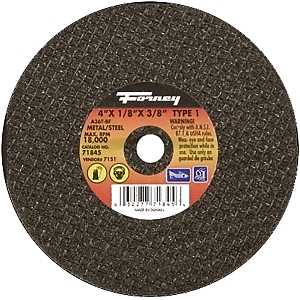Forney 71845 Cut-Off Wheel, 4 in Dia, 1/8 in Thick, 3/8 in Arbor, 36 Grit, Medium, Aluminum Oxide Abrasive