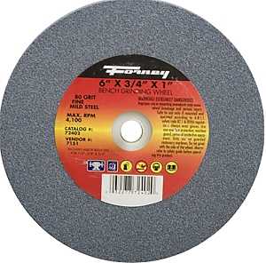 Forney 72402 Bench Grinding Wheel, 6 in Dia, 1 in Arbor, 80 Grit, Fine, Aluminum Oxide Abrasive