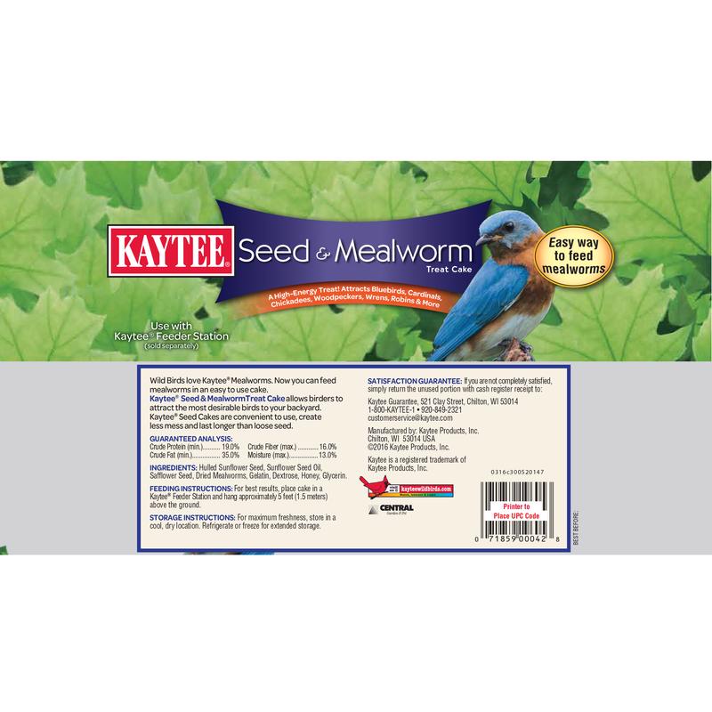 Kaytee Assorted Species Seed and Mealworm Seed Cake 1.4 lb, Pack of 6