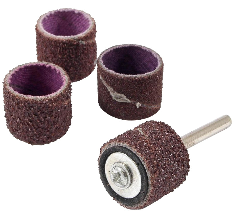 Forney 60217 5-Piece Sanding Drum Kit, 1/2 in Dia Drum, 1/2 in L Drum, Medium, Rubber Backing