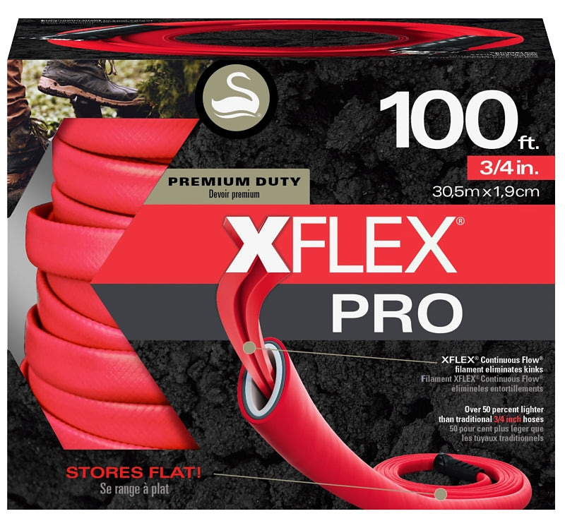 Swan XFlex PRO Series CSNXFP34100 Garden Hose, 3/4 in, 100 ft L, Male x Female, Polyester, Red