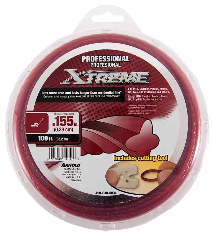 Arnold Xtreme Professional Series 490-030-0034 Trimmer Line, 0.155 in Dia, 109 ft L, Polymer, Maroon