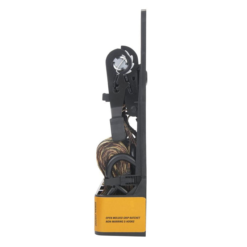 Keeper 47321 Ratchet Tie Down With Open Handle, 1 in W, 12 ft L, Camo, 500 lb Working Load, S-Hook End