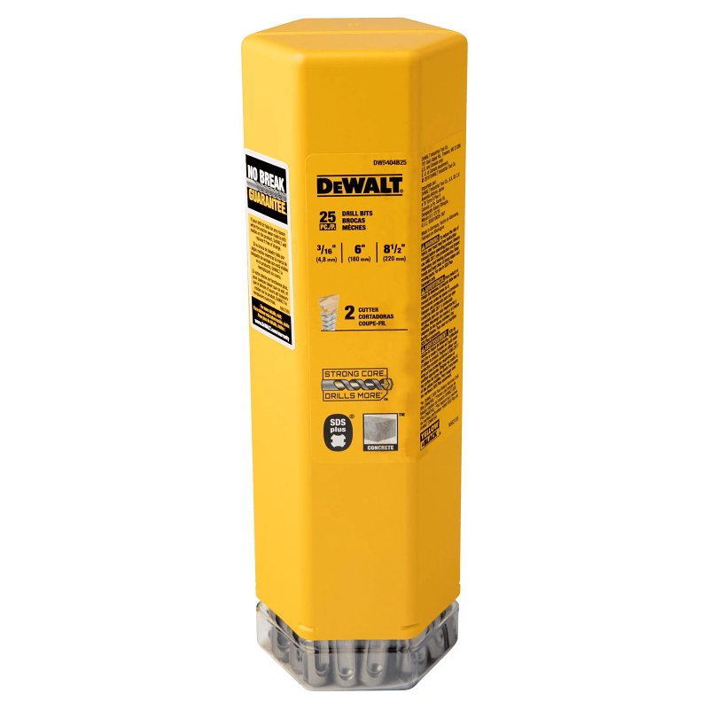 DEWALT DW5404B25 2-Cutter Drill Bit, 3/16 in Dia, 8-1/2 in OAL, Spiral Flute, 4-Flute, 25/64 in Dia Shank, Pack of 25