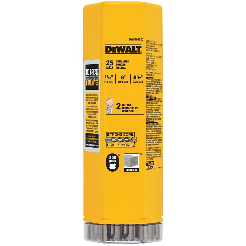 DEWALT DW5404B25 2-Cutter Drill Bit, 3/16 in Dia, 8-1/2 in OAL, Spiral Flute, 4-Flute, 25/64 in Dia Shank, Pack of 25
