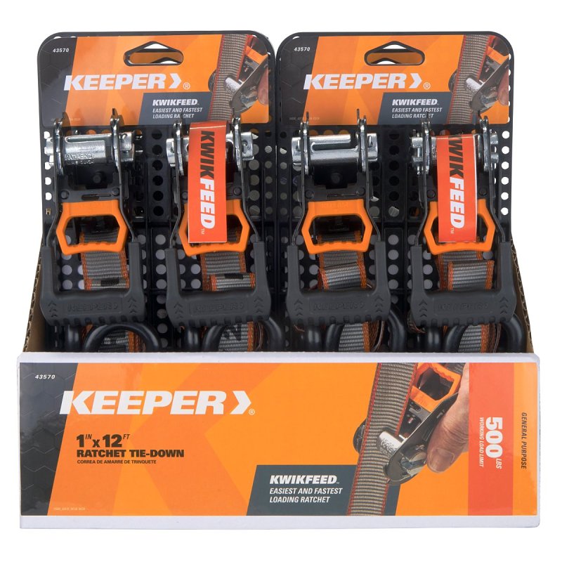 Keeper 43570 Ratchet Tie-Down, 1 in W, 12 ft L, 500 lb Working Load