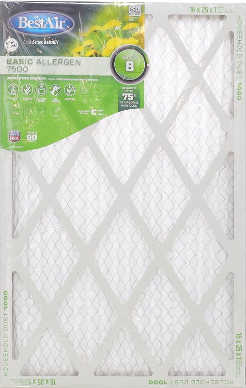 BestAir B1-1625-8-12 Air Filter, 25 in L, 16 in W, 8 MERV, 600 MPR, Pack of 12