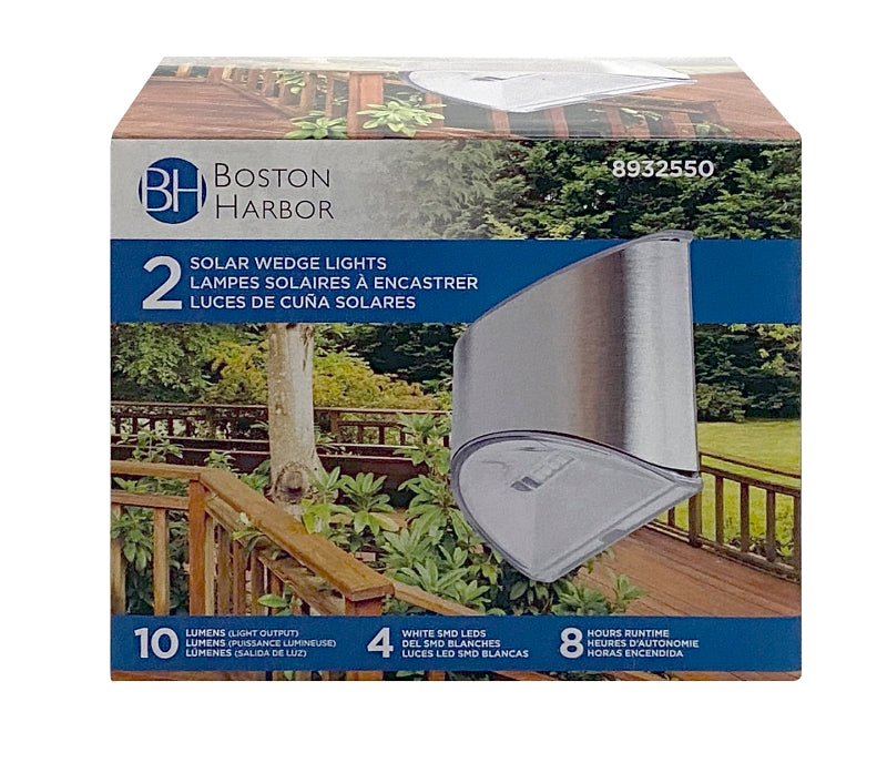 Boston Harbor 26083 Solar Light Wedge, Nickel-Metal Hydride Battery, AA Battery, 4-Lamp, Stainless Steel