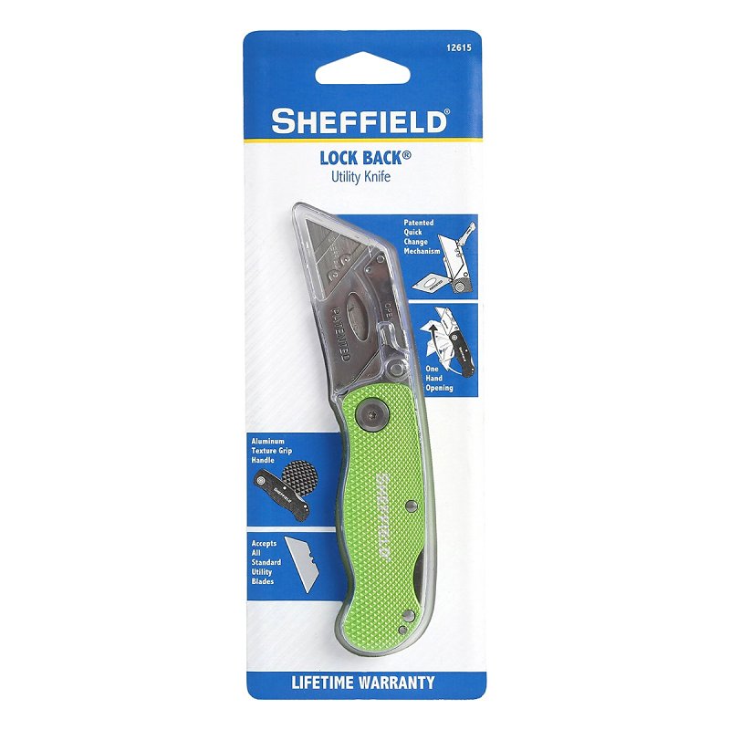 Sheffield 12615 Utility Knife, 1-Blade, Hi-Vis Green Handle