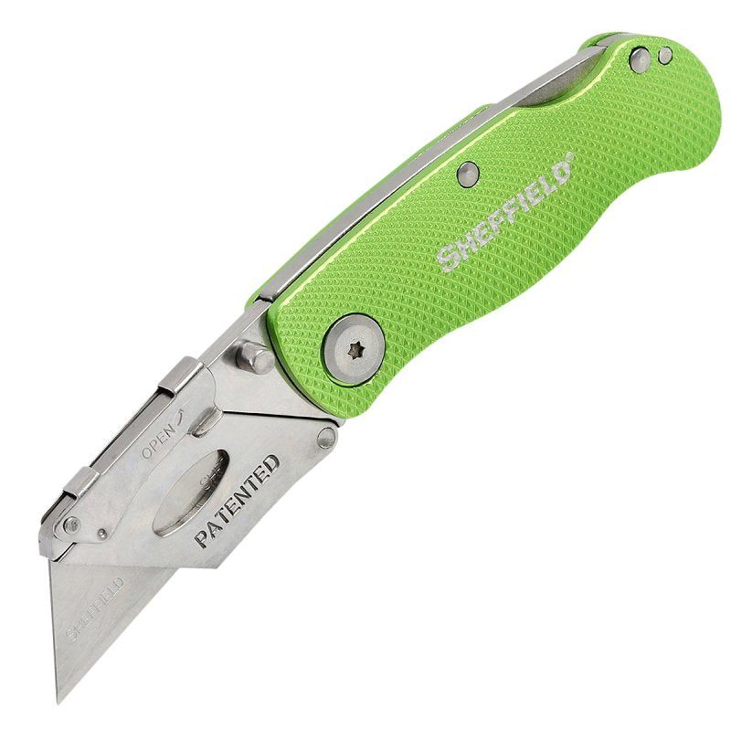 Sheffield 12615 Utility Knife, 1-Blade, Hi-Vis Green Handle