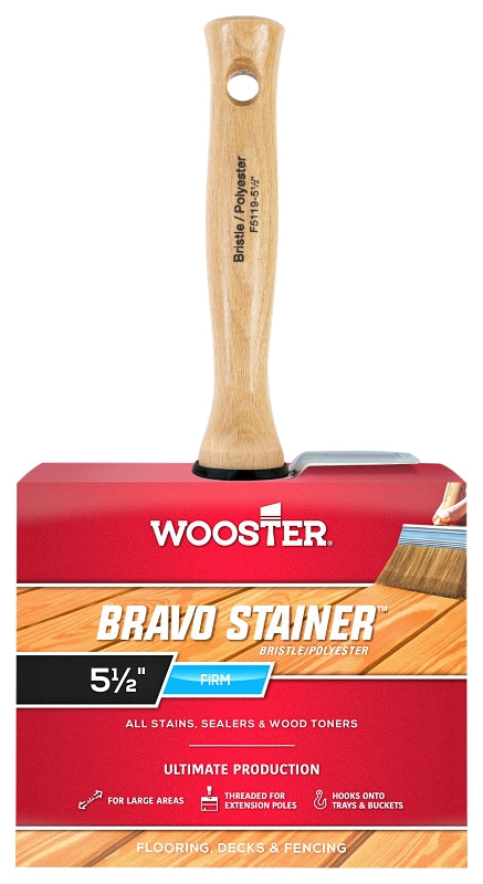 Wooster Bravo Stainer F5119-5-1/2 Paint Brush, 5-1/2 in W, Flat Brush, 3-1/4 in L Bristle, Polyester Bristle