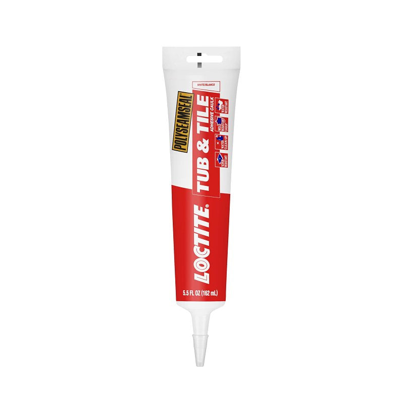 Loctite 2138420 Tub and Tile Adhesive Caulk, White, 1 to 14 days Curing, 20 to 170 deg F, 5.5 oz Tube