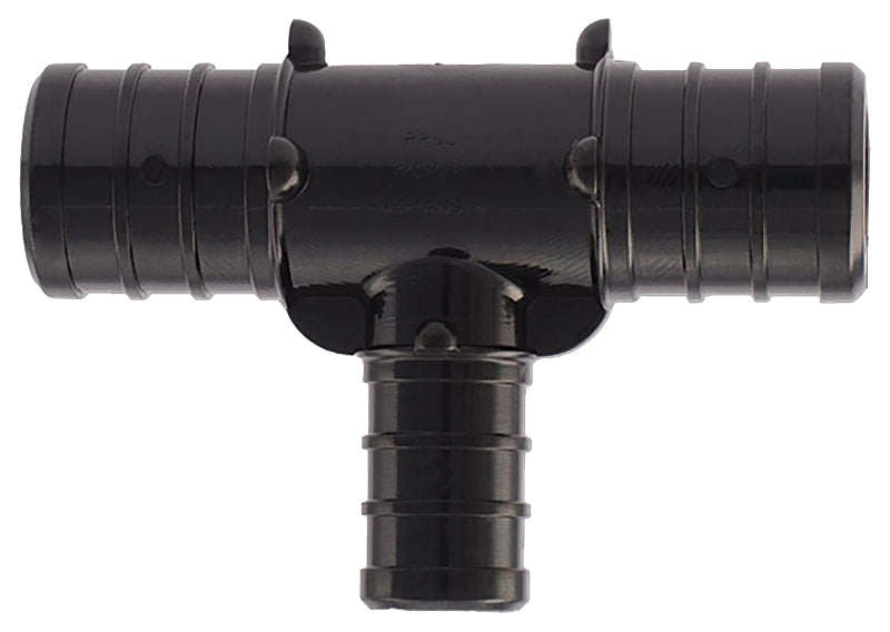 Apollo PXPAT3434125PK Pipe Tee, 3/4 x 1/2 in, Barb, PEX-B, Plastic, Black, 200 psi Pressure