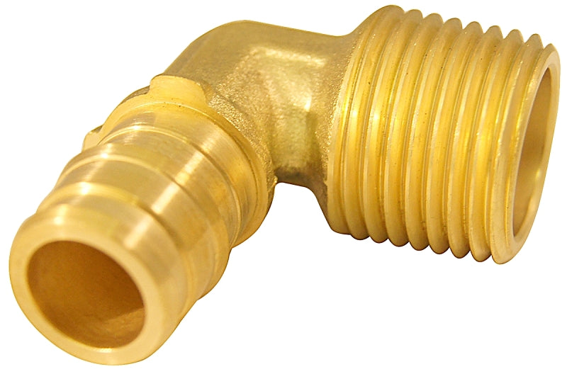 Apollo ExpansionPEX Series EPXME1212 Pipe Elbow, 1/2 in, Barb x MNPT, PEX-A, 90 deg Angle, Brass, 200 psi Pressure