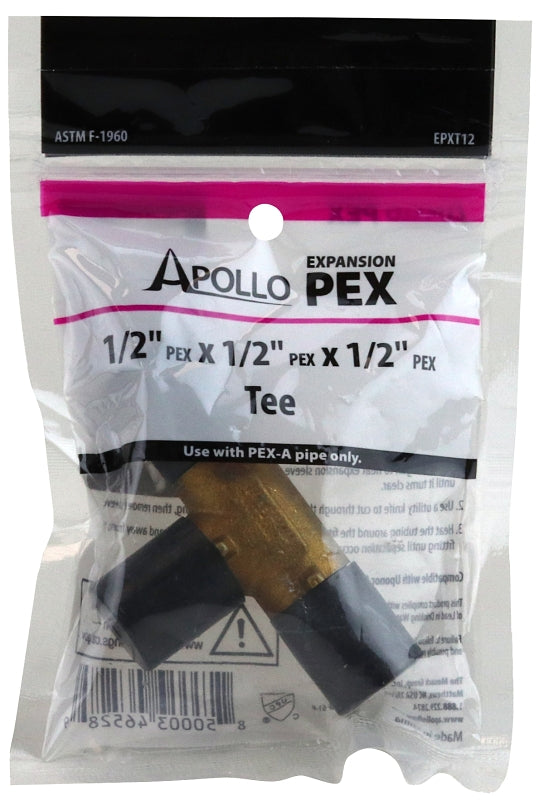 Apollo Expansion Series EPXT12 Pipe Tee, 1/2 in, Barb, PEX-A, Brass, 200 psi Pressure