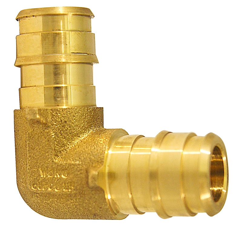 Apollo ExpansionPEX Series EPXE1212 Pipe Elbow, 1/2 in, Barb, 90 deg Angle, Brass, 200 psi Pressure, 1/PK
