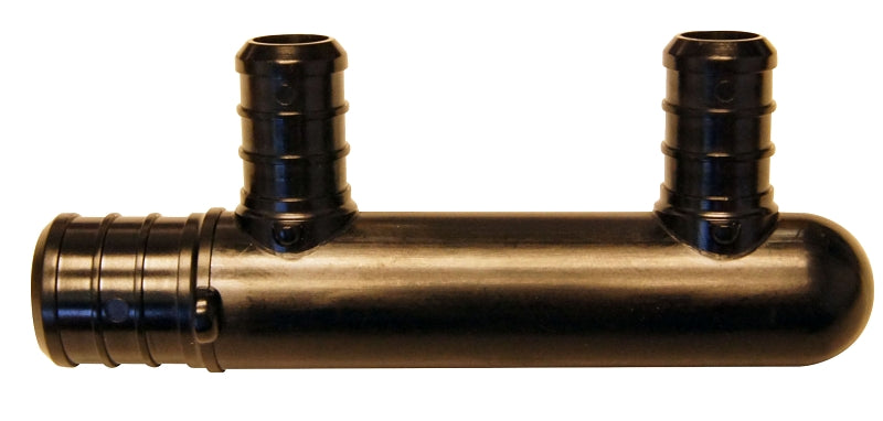 Apollo PXPA2PTC Manifold, 3-1/2 in OAL, 3/4 in Inlet, 2-Outlet, 1/2 in Outlet, Polyalloy, Black, 200 psi Pressure