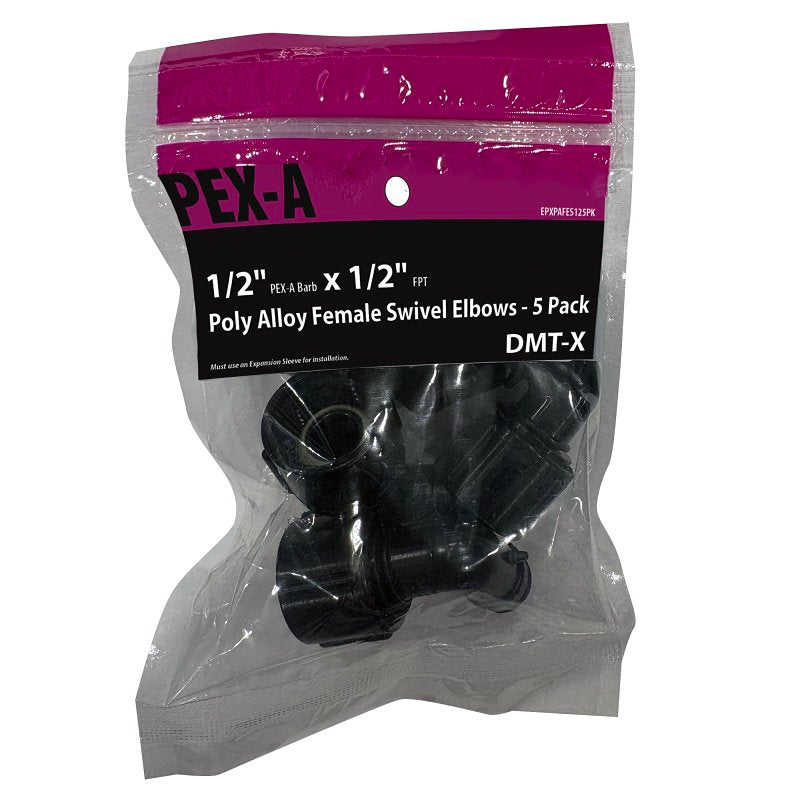 Apollo EPXPAFES125PK Elbow, 1/2 in, PEX x Female Swivel, PEX-A, Poly Alloy, 200 psi Pressure