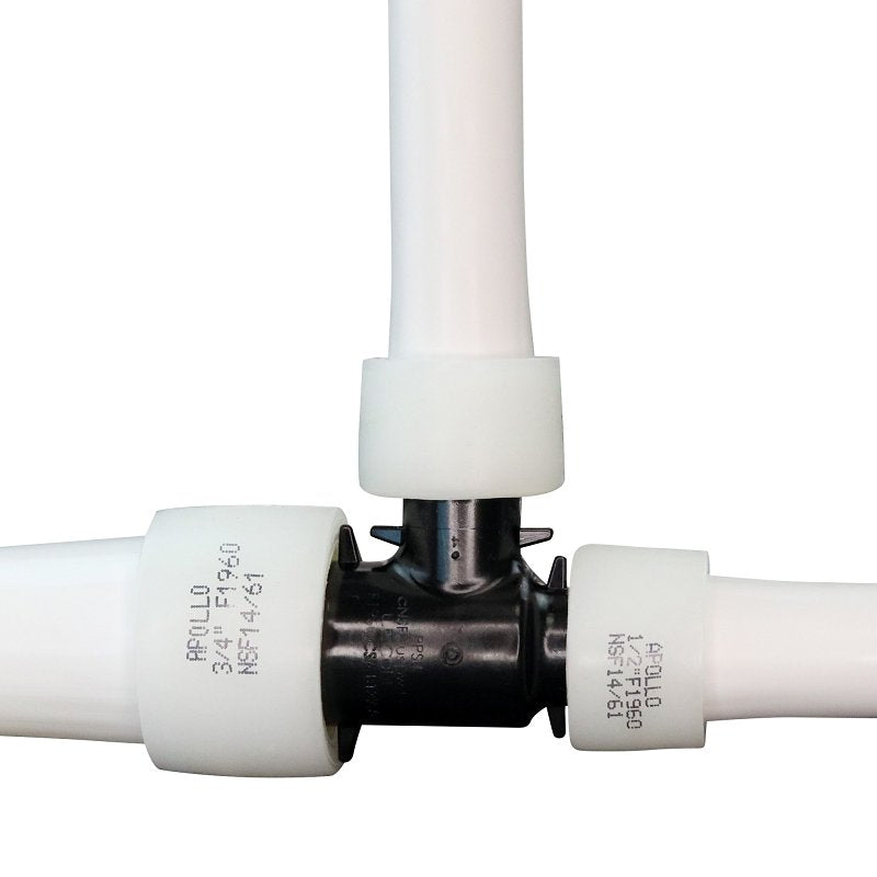 Apollo EPXPAT341212 Pipe Tee, 3/4 x 1/2 x 1/2 in, Barb, PEX-A, Polyphenylsulfone, Black, 200 psi Pressure