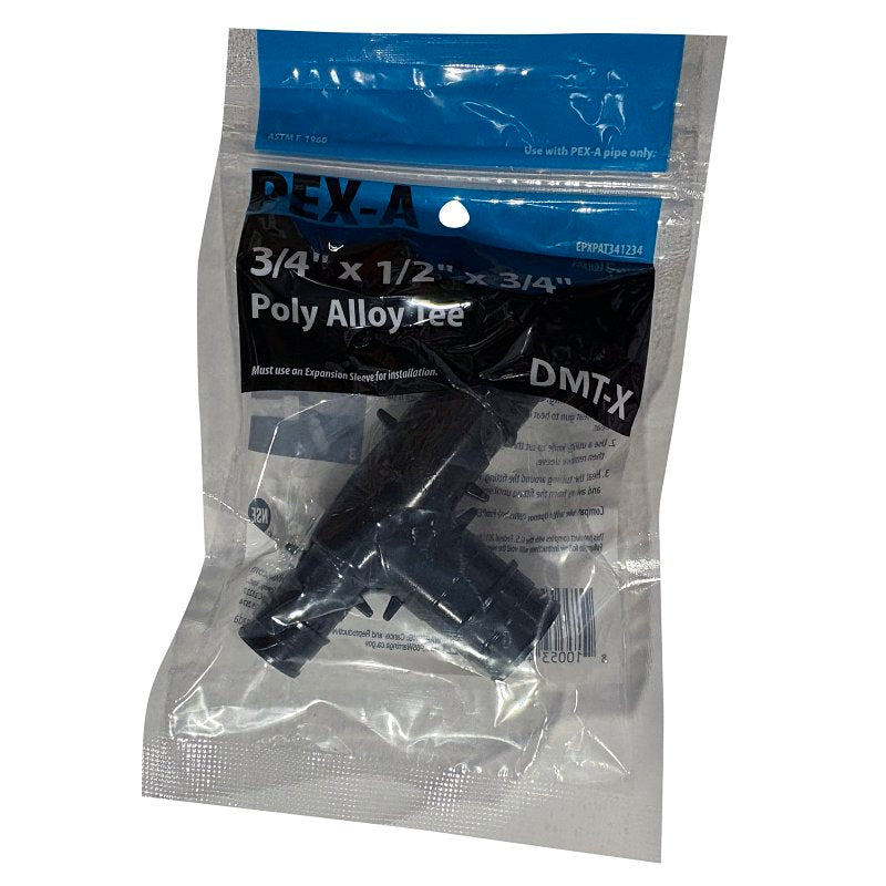 Apollo EPXPAT341234 Reducing Tee, 3/4 x 1/2 x 3/4 in, PEX, PEX-A, Poly Alloy, 200 psi Pressure